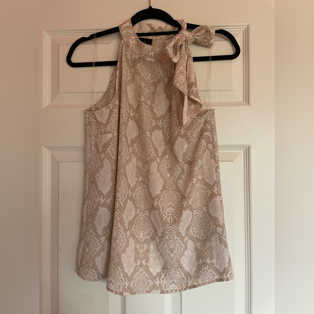 White House Black Market Beige Snake Print Halter Top